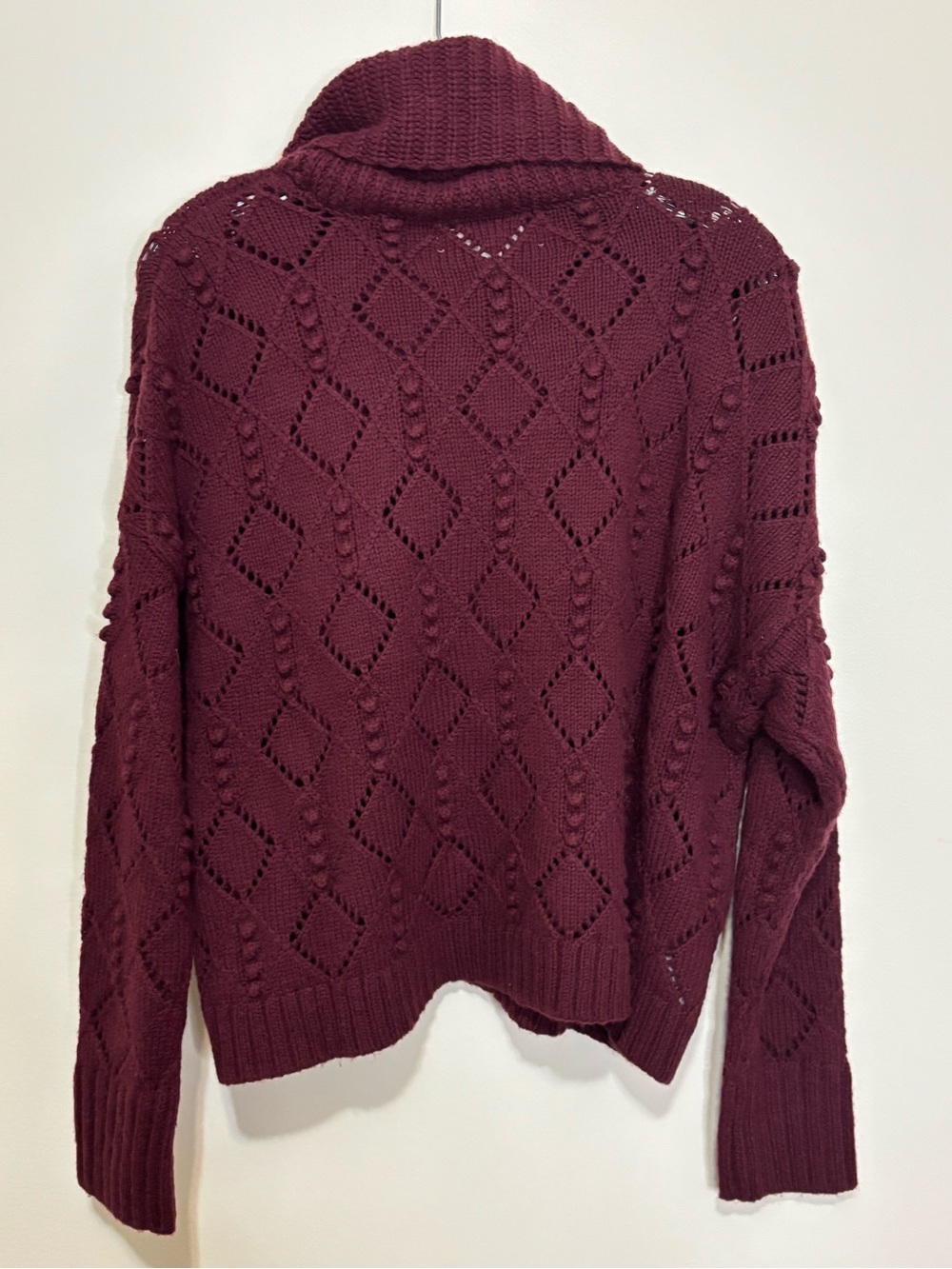 LOFT Burgundy Openwork Cable Cowl Neck Sweater - Picture 6 of 6
